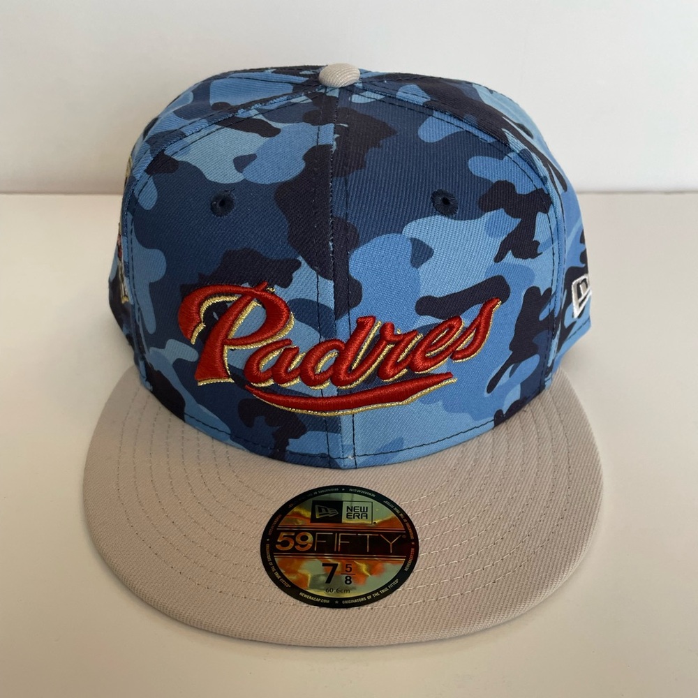 New Era San Diego Padres Urban Blue Camo Fitted Hat Size 7 5/8 New